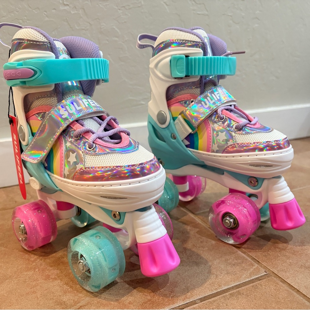 Kids Rainbow Unicorn Light-Up Roller Skates- New w/Tags + Repair Kit